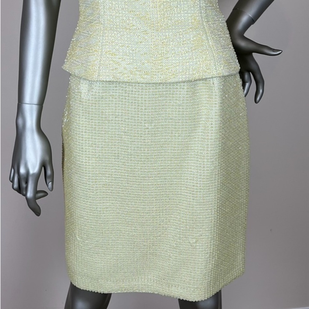 Carmen Marc Valvo SIGNATURE hand beaded celery green evening sparkly skirt Sz 2